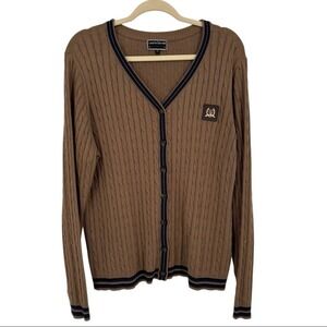 Lauria Garrelli Cable Knit Cardigan Sweater Brown Equestrian Logo Size XL